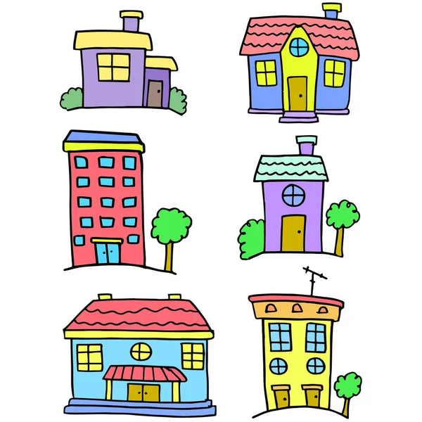 Sztuka wektor zestaw kolorowy dom doodles — Wektor stockowy