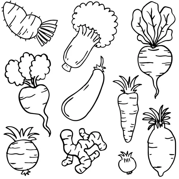 Conjunto de legumes doodles mão desenhar — Vetor de Stock