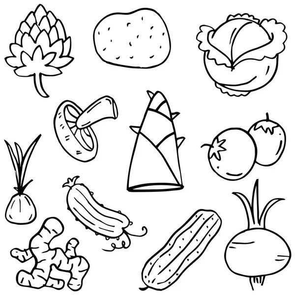 食品集的蔬菜的涂鸦 — 图库矢量图片