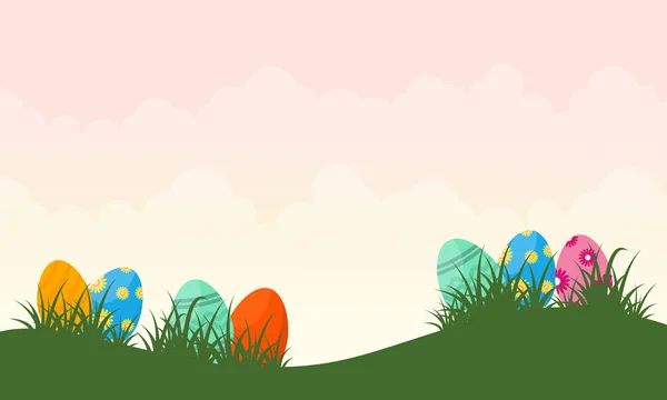 Ilustración vectorial del huevo de Pascua en el paisaje de la colina — Vector de stock