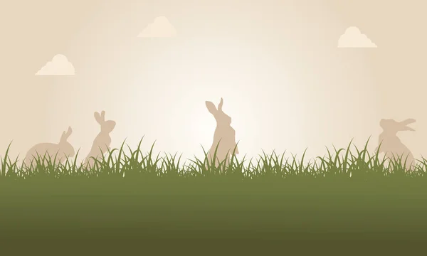 Au coucher du soleil paysage lapin de Pâques — Image vectorielle