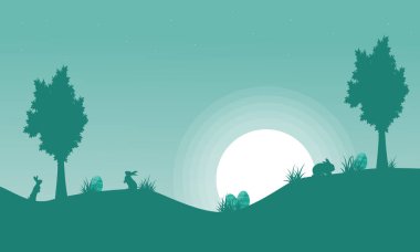 Bunny ve ay manzara siluet