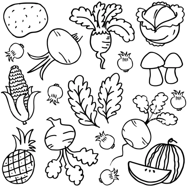 Doodle de desenho de mão de jogo vegetal — Vetor de Stock