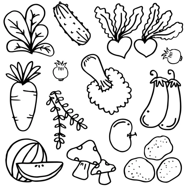 Conjunto de vegetais vetor doodles — Vetor de Stock