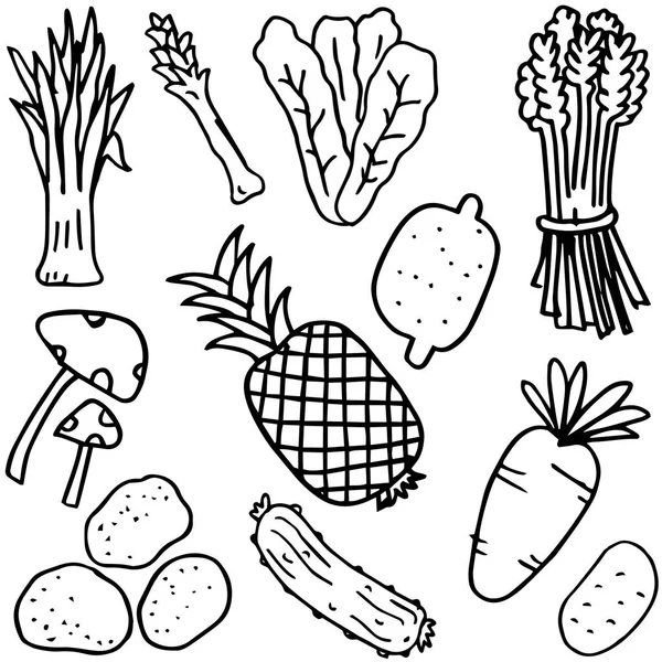 Mão desenhar doodles de frutas vegetais — Vetor de Stock