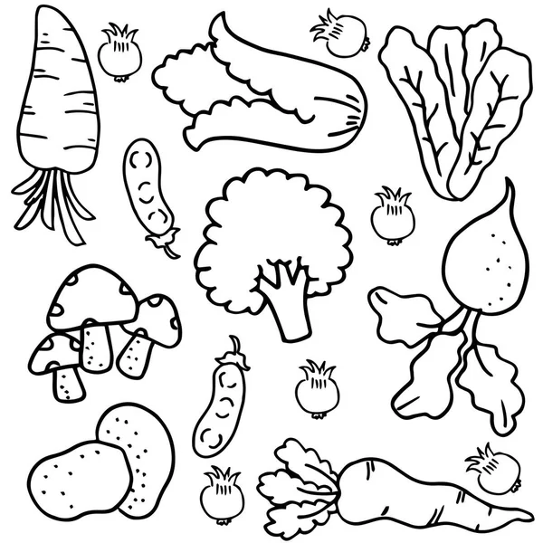 Vegetable object set doodles hand draw — Stock Vector
