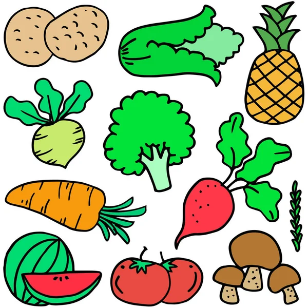 蔬菜的对象的集合股票涂鸦 — 图库矢量图片