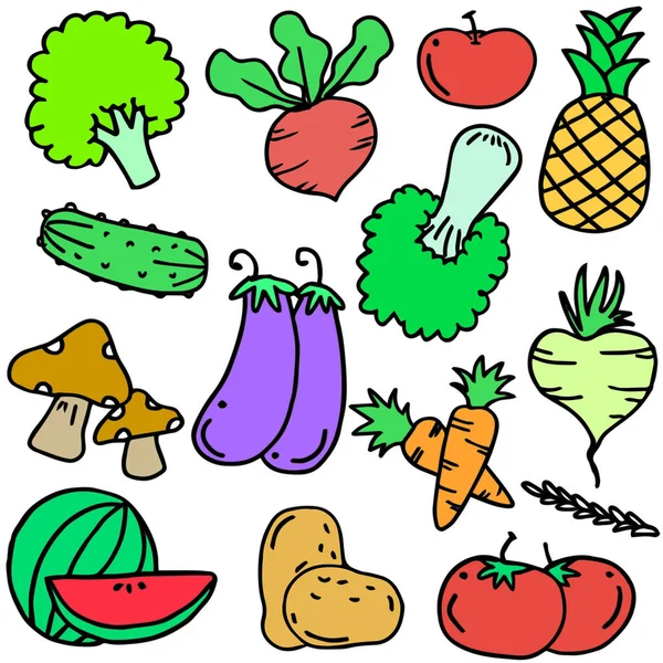 涂鸦的设置各种蔬菜对象 — 图库矢量图片