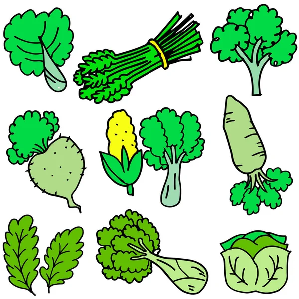 Arte vetorial de doodles de verduras frescas — Vetor de Stock