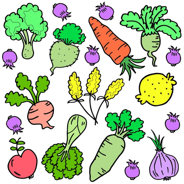Abbildung des Gemüsesets verschiedene Kritzeleien — Stockvektor