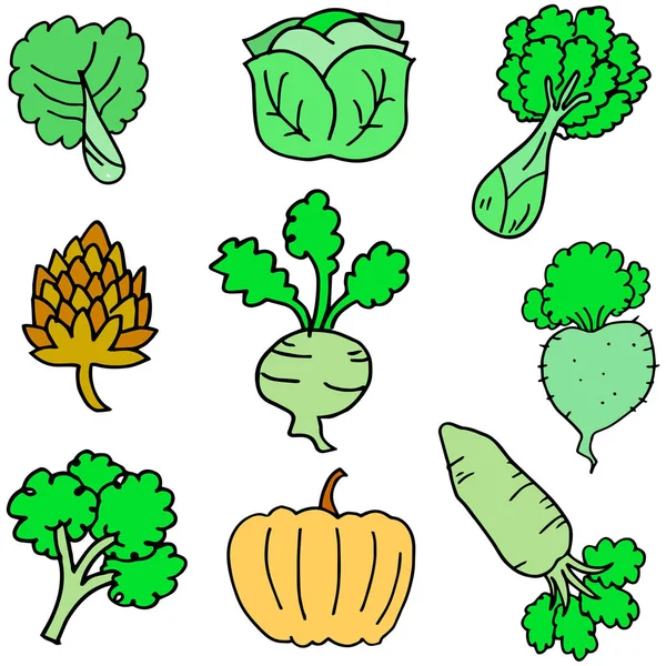 Doodle de verduras frescas varios — Archivo Imágenes Vectoriales