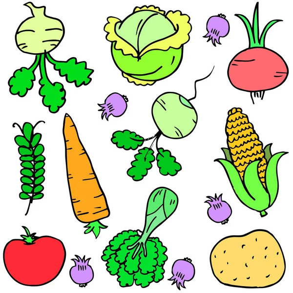 Gemüse verschiedene Kritzeleien — Stockvektor