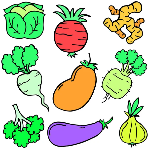 Doodle de conjunto de objetos vegetais frescos — Vetor de Stock
