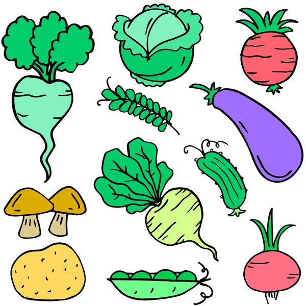 Conjunto de vegetais frescos coleção doodle — Vetor de Stock