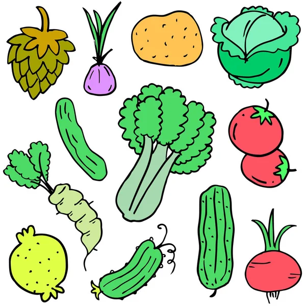 Conjunto de verduras garabatos diseño de dibujos animados — Archivo Imágenes Vectoriales