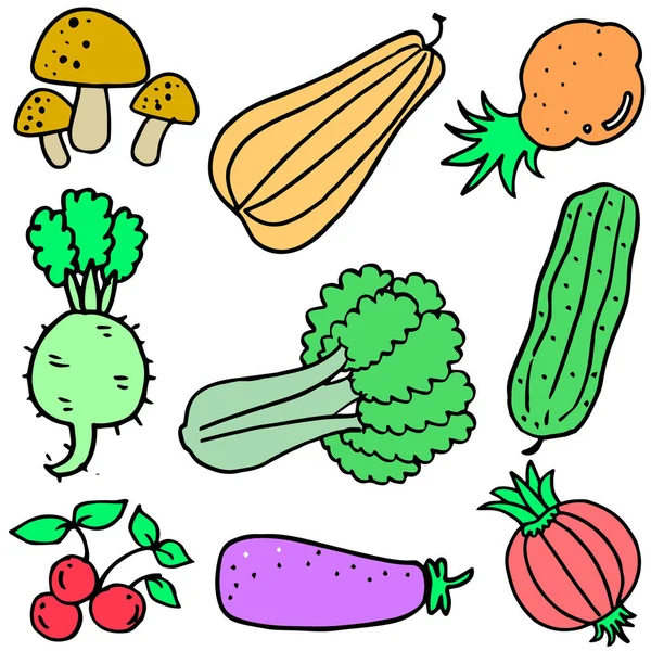 Samling av vegetabilske doodler – stockvektor