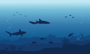 Balık çeşitli manzara ile sualtı silüeti
