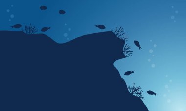 Silhouette balık ve cliff üzerinde okyanus arka planlar
