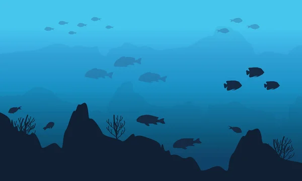 Silhueta de peixe e precipício em subaquático — Vetor de Stock