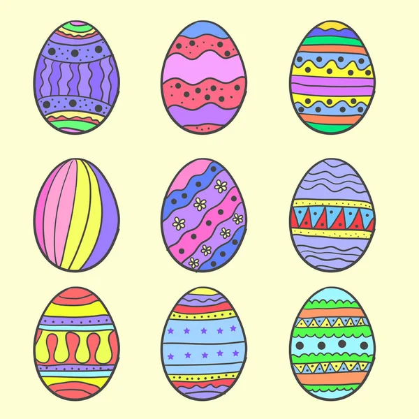 Doodle de ovo de Páscoa estilo set colorido — Vetor de Stock