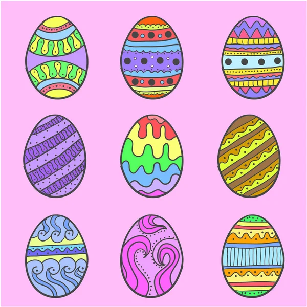 Doodle de ovo de Páscoa conjunto colorido — Vetor de Stock