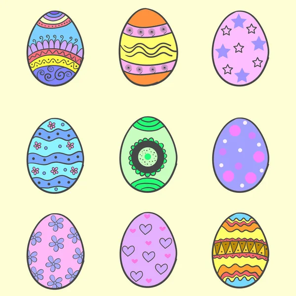 Doodle de coleção estilo ovo de Páscoa — Vetor de Stock