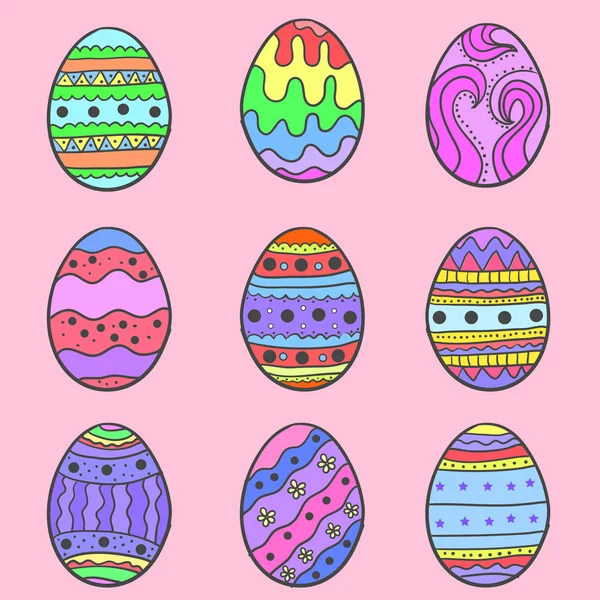 Conjunto de ovos de Páscoa coleção colorida — Vetor de Stock