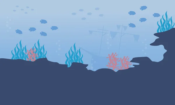 Illustrazione vettore della barriera corallina e del paesaggio sottomarino dei pesci — Vettoriale Stock