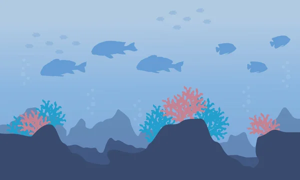 Silhueta de peixes no oceano — Vetor de Stock