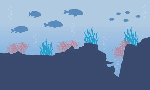 Silhouette di elemento sul paesaggio subacqueo — Vettoriale Stock