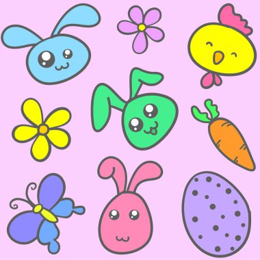 Doodle bunny çiçek ve kelebek