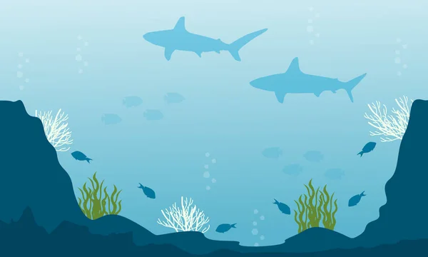 Vektorkunst der Fische unter Wasser Silhouetten — Stockvektor