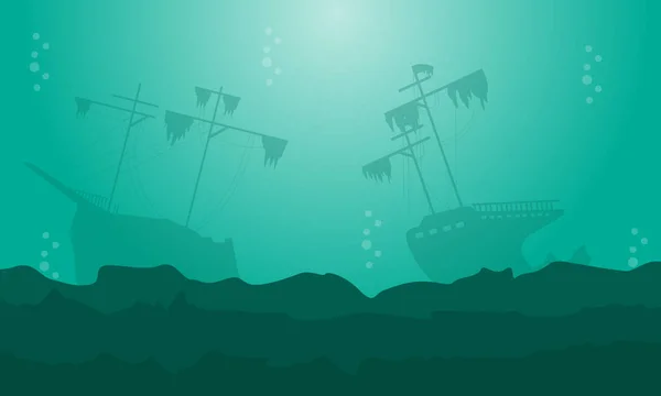 Paysage de beauté des silhouettes de navires sur la mer — Image vectorielle