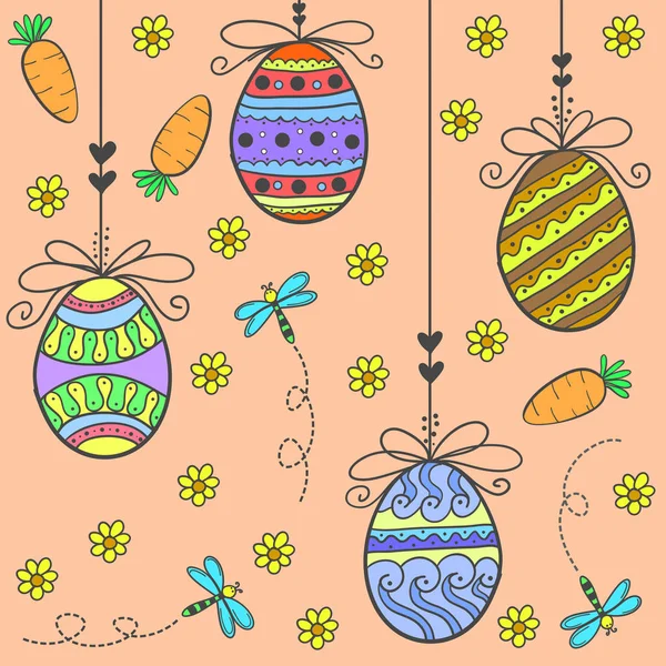 Doodle de ovo de Páscoa e flor vetor plana — Vetor de Stock