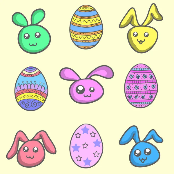 Ensemble d'oeuf de Pâques et de lapin de Pâques — Image vectorielle