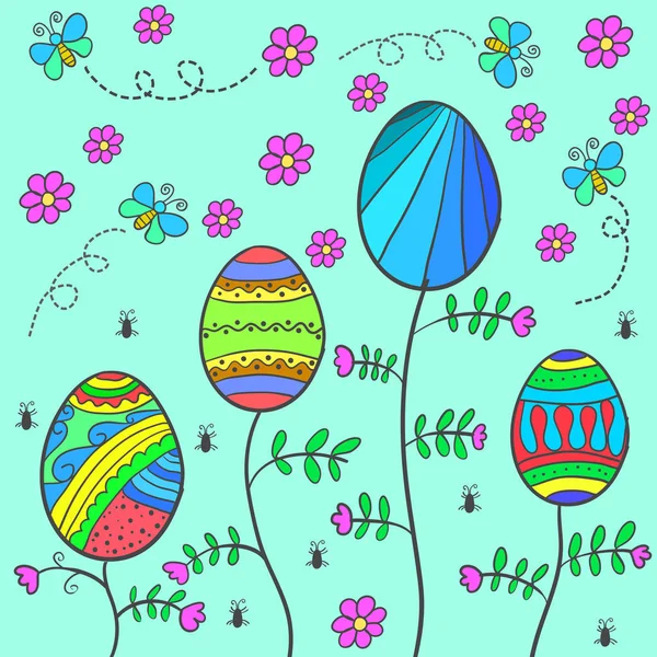 Doodle von Ostern mit Blume und Ei — Stockvektor