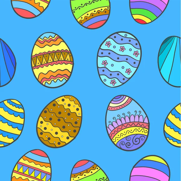 Doodle de huevo de Pascua estilo sobre fondo azul — Vector de stock