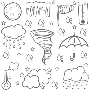 Bulut yağmur şemsiye ile hava doodle
