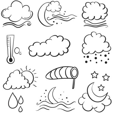 Hava set bulut ay yıldız rüzgarı doodle