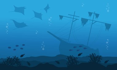 Büyük gemi stingray sualtı manzara siluet