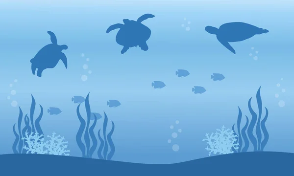 Silhouette di tartaruga sul paesaggio subacqueo — Vettoriale Stock