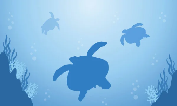 Силует черепахи на синьому морському пейзажі — стоковий вектор