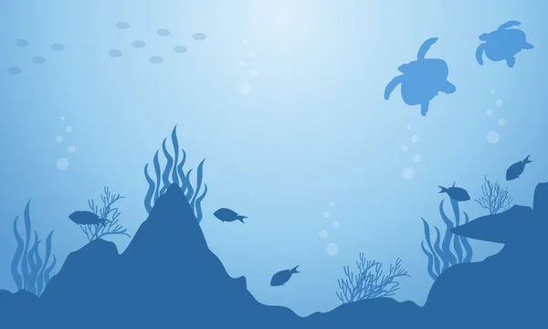 Pemandangan bawah laut kura-kura dan ikan - Stok Vektor