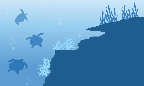 Σιλουέτα της χελώνας και ύφαλος υποβρύχιο τοπίο — Διανυσματικό Αρχείο