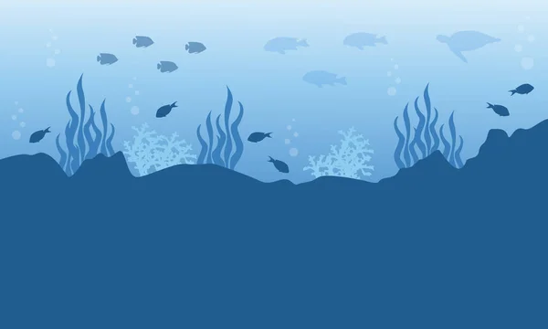 Ilustración del paisaje submarino de peces y arrecifes — Vector de stock