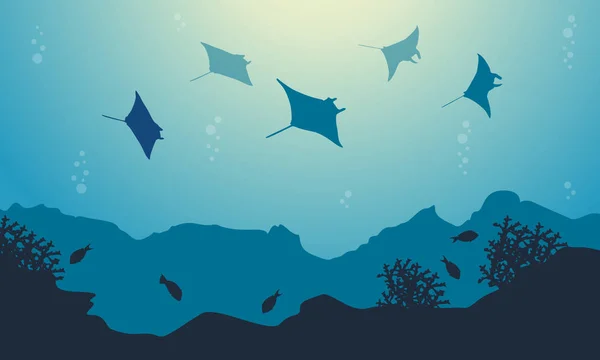 Paisaje submarino de rayas y peces — Vector de stock