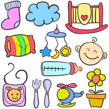 Bebeğin çeşitli oyuncaklar doodle