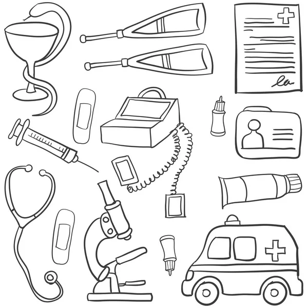Doodle de arte vectorial de objetos médicos — Vector de stock
