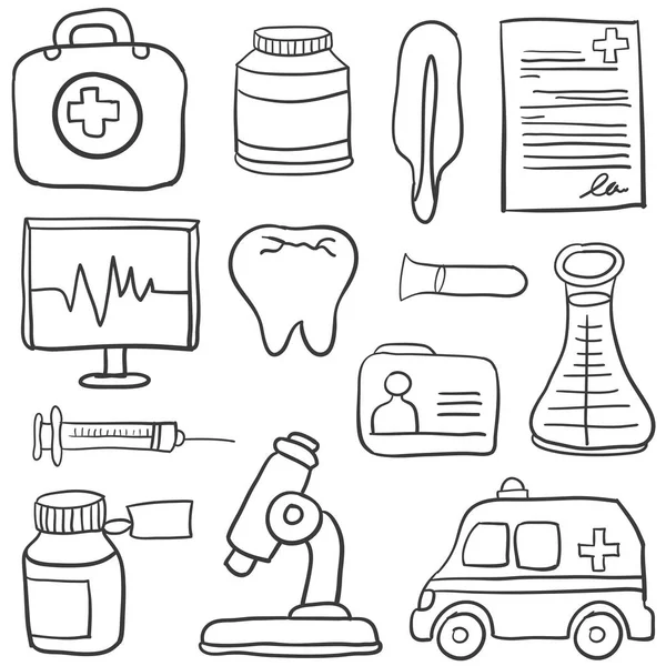Medizinisches Objekt Handzeichnung von Doodles — Stockvektor
