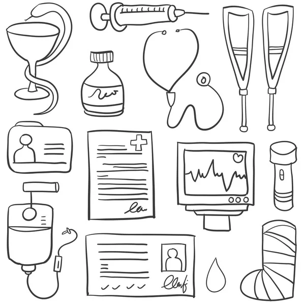 Doodle de la colección de dibujo de mano médica — Vector de stock